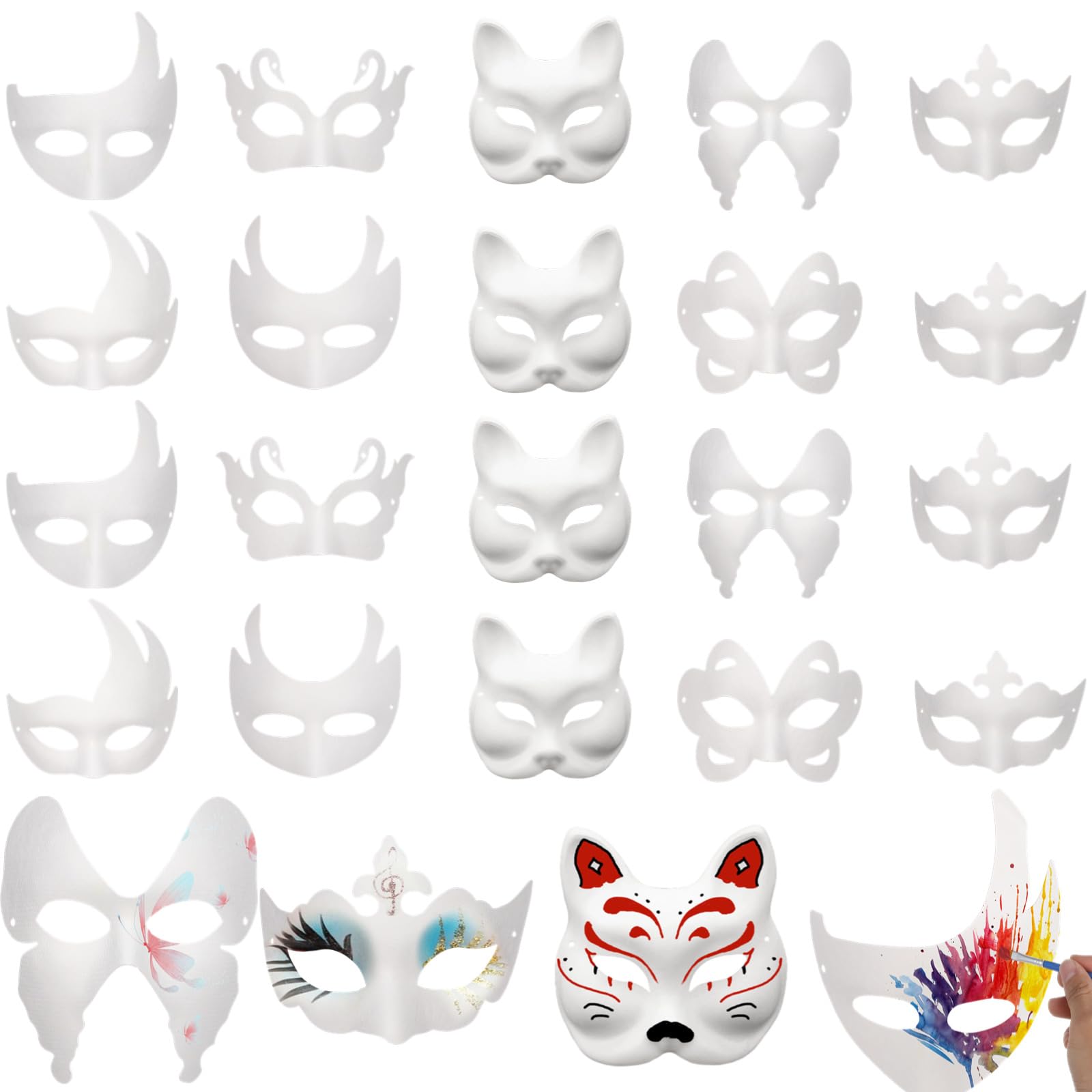 50PCS DIY Blank Masquerade Masks, White Half Face Paper Mache Masks for Halloween Parties