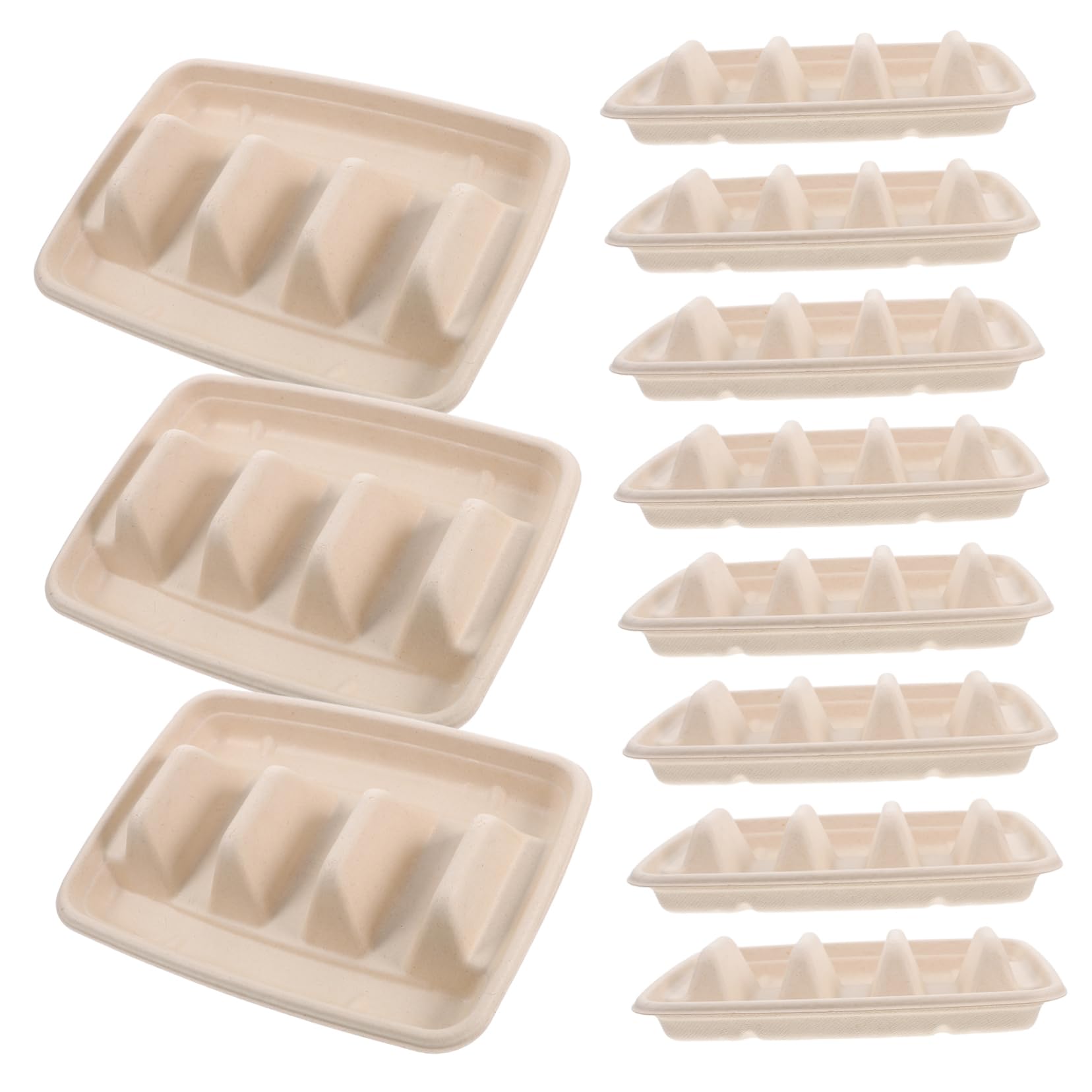 HEALLILY 50 Disposable Taco Plates Pulp Fiber Taco Rack 3 Divided Trays Wave Shape Serving Trays for Parties Social Gatherings