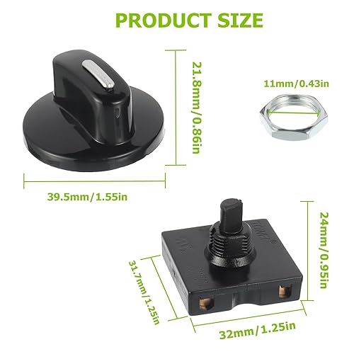 Miniatura 2 de EPLZON Interruptor giratorio de 13A-125V10A-250V, 4 posiciones, 3 velocidades, selector de velocidad, interruptor giratorio con perilla (paquete de