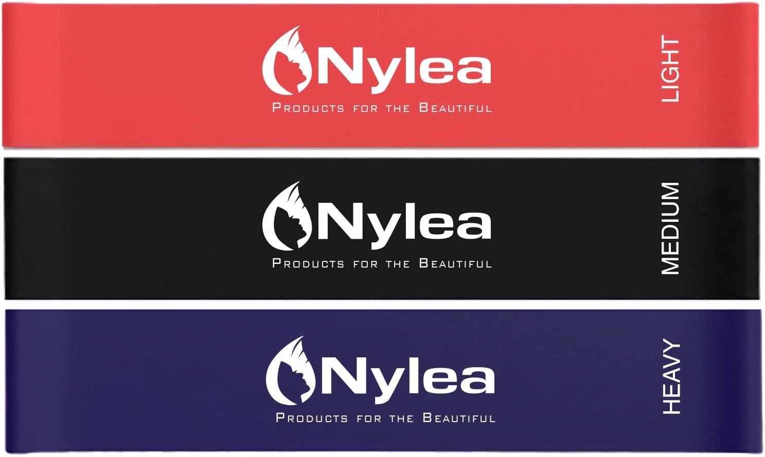 Nylea 3 Pack Resistance Exercise Workout Bands [Free Travel Bag] 12" Latex - Best for Training, Pilates, kPowerlifting, Stretching, Physical Therapy, Yoga, Rehab and Home Fitness