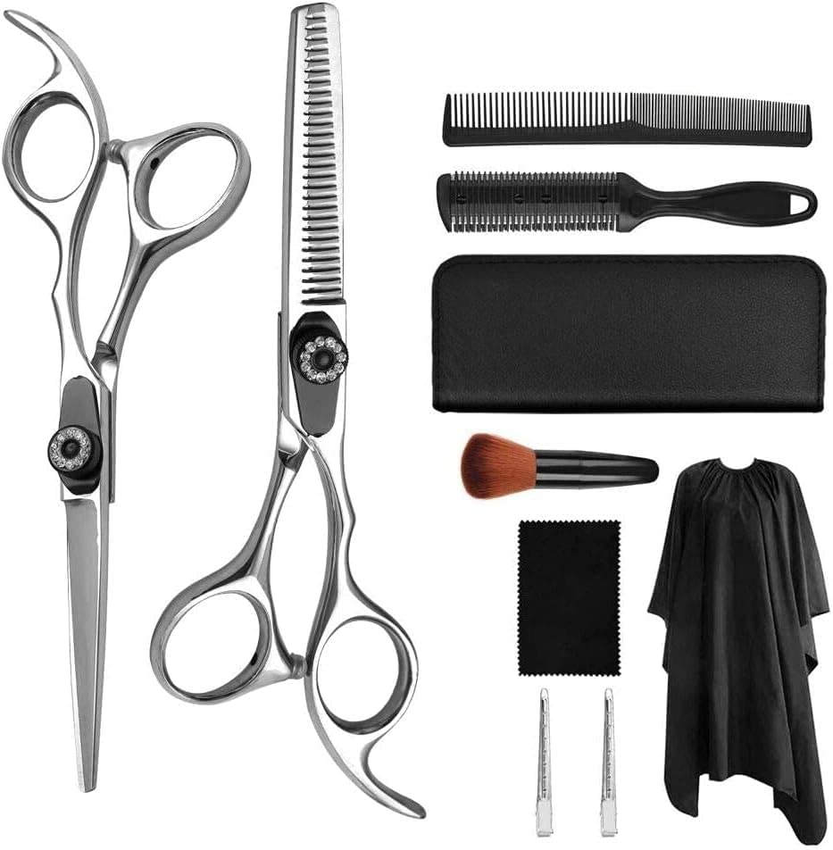 Generic Tijeras de peluquería, juego de tijeras de peluquería, kit profesional de tijeras de corte para adelgazar el cabello, kit de corte de peluquero para salón en casa para hombres y mujeres, pla