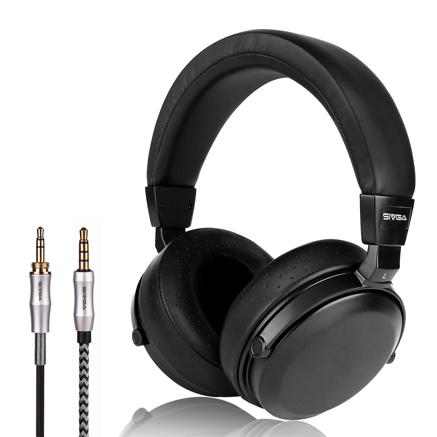 SIVGA SV002 Premium Wood Over-Ear Close Back Stereo Hi-Fi Headphones with Microphone, Soft Earmuffs Earphone with Leather Case (Black)