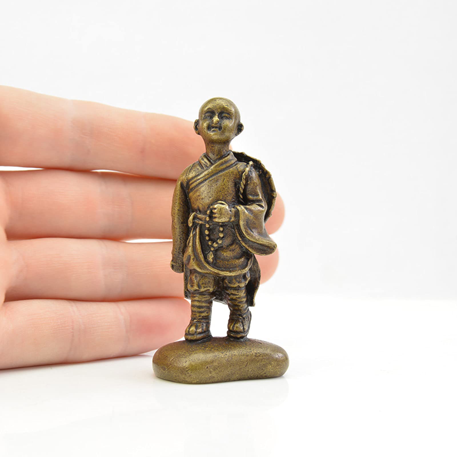 Statue de moine en cuivre pur AMUCK figurine bronze déco bureau