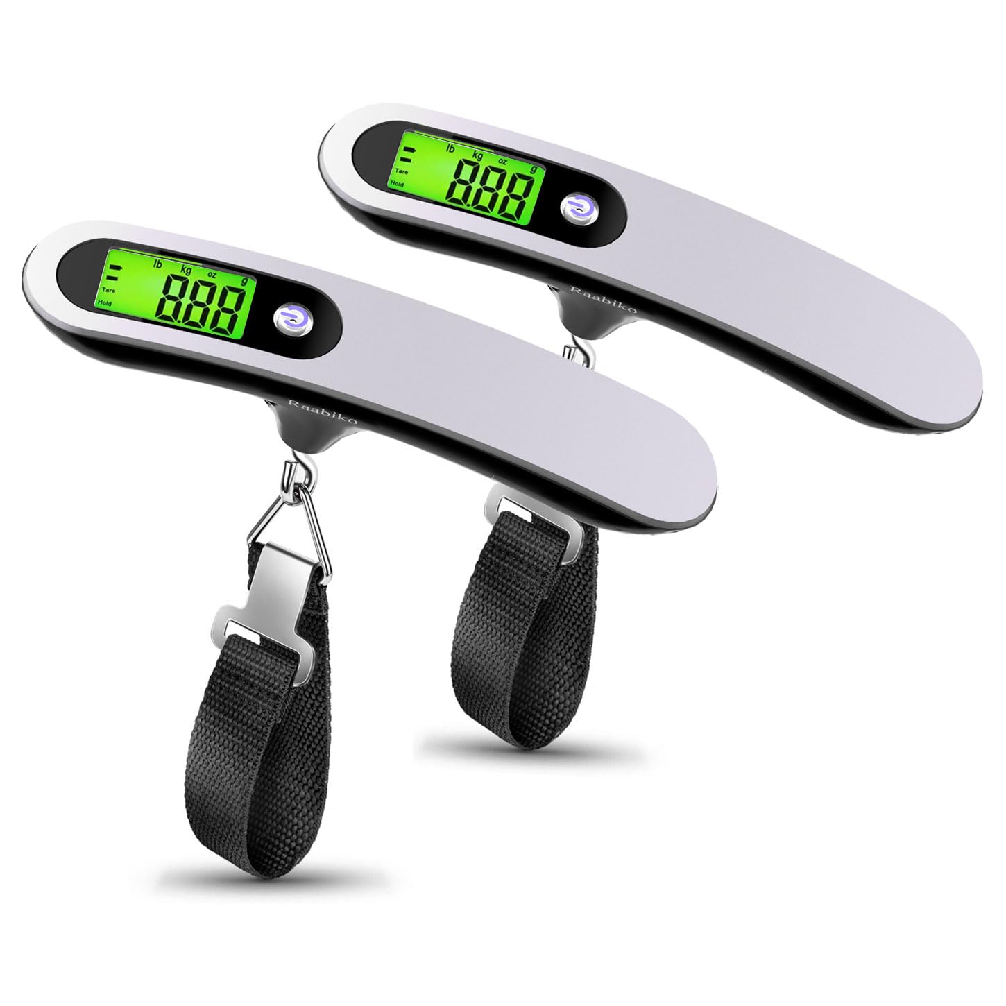 RaabikoRaabiko Digital Luggage Scale (2 Pack), Digital Handheld Luggage Scale with 110lbs Capacity, Battery Included, Satin Silver