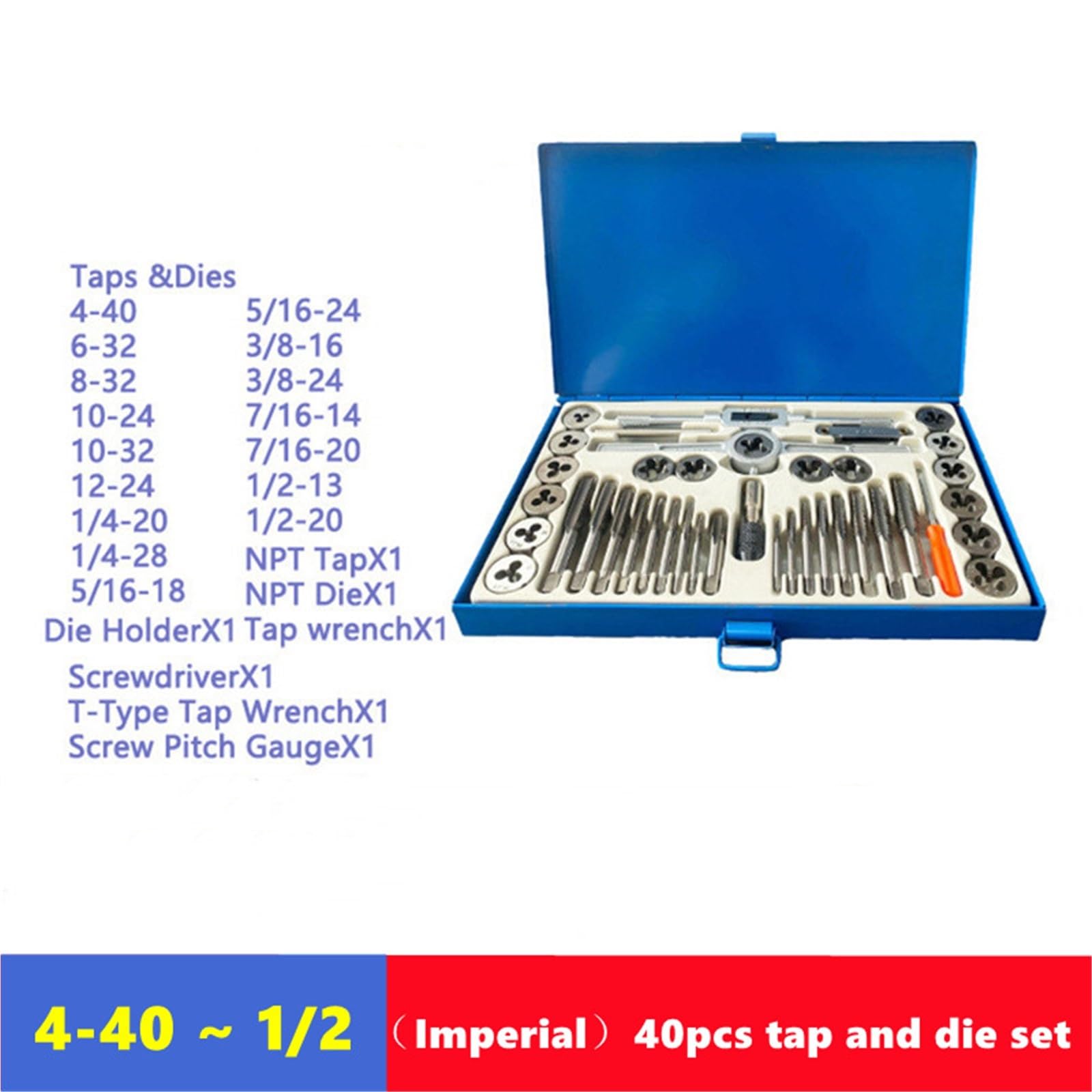 Juego de 40 machos y terrajas métricos e imperiales, utilizados for la combinación de herramientas de reparación y roscado manual de roscas internas y externas(40pcs-Metric)