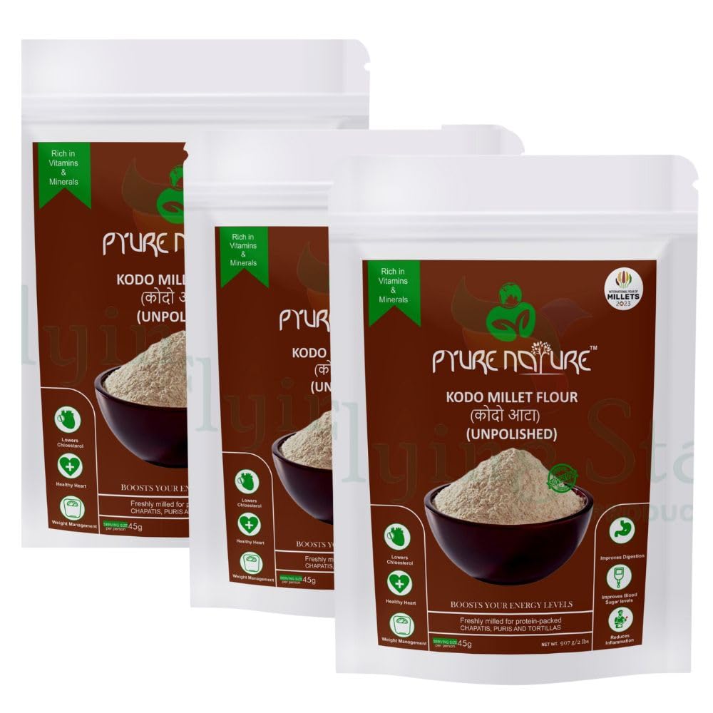 PYURE NATURE Natural Grains Combo Pack of 3 | Unpolished Millets | Siridhanya | Kodo Millet Flour 907g | Native Low GI Millet Rice | Nutrient Powerhouse, High Protein & 100% more Fibre than Rice