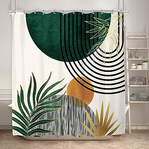 KOMLLEX Mid Century Green Boho Shower Curtain 72Wx72L Inches Abstract