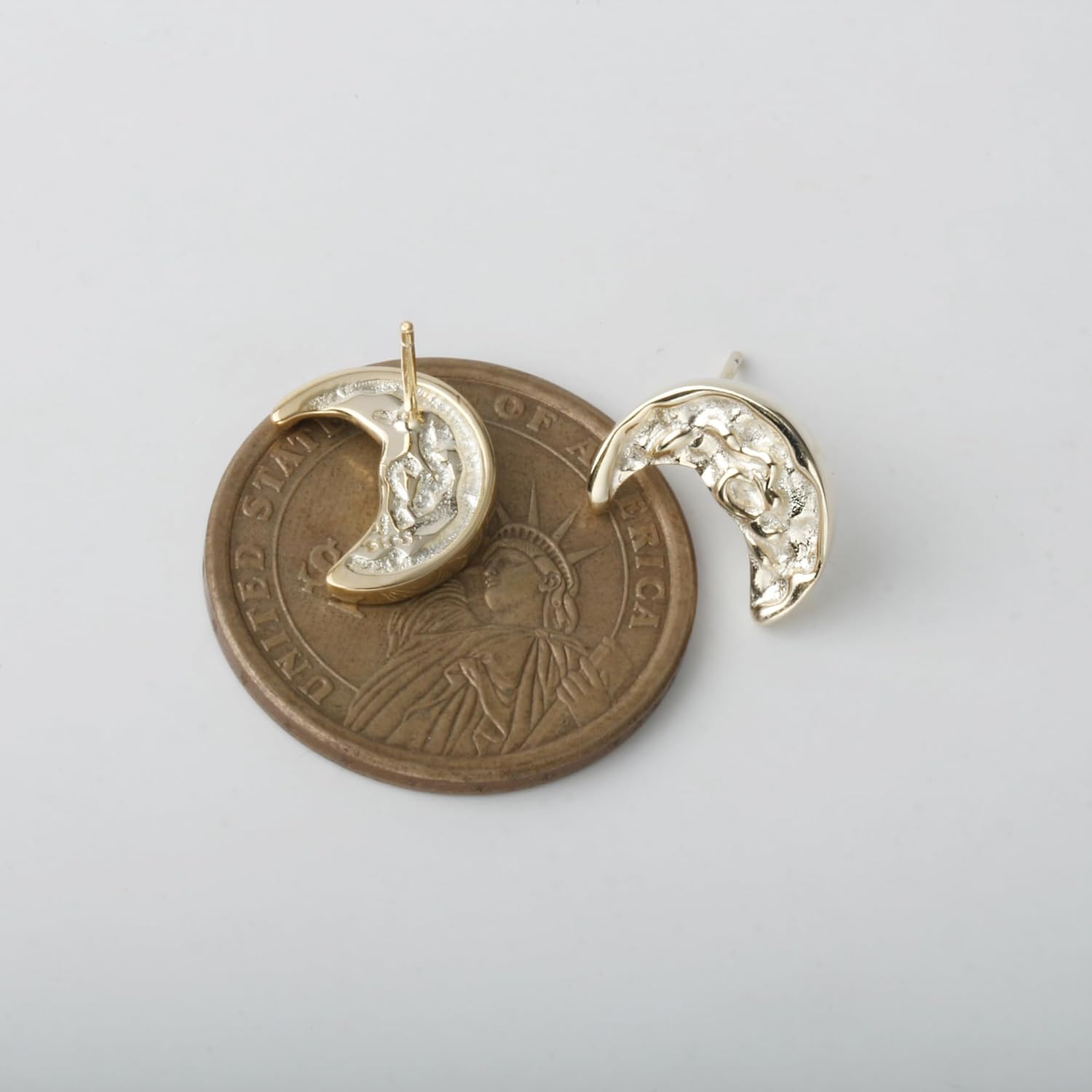 925 Sterling Silver Hammered Crescent Moon Boho Earrings Studs for Women