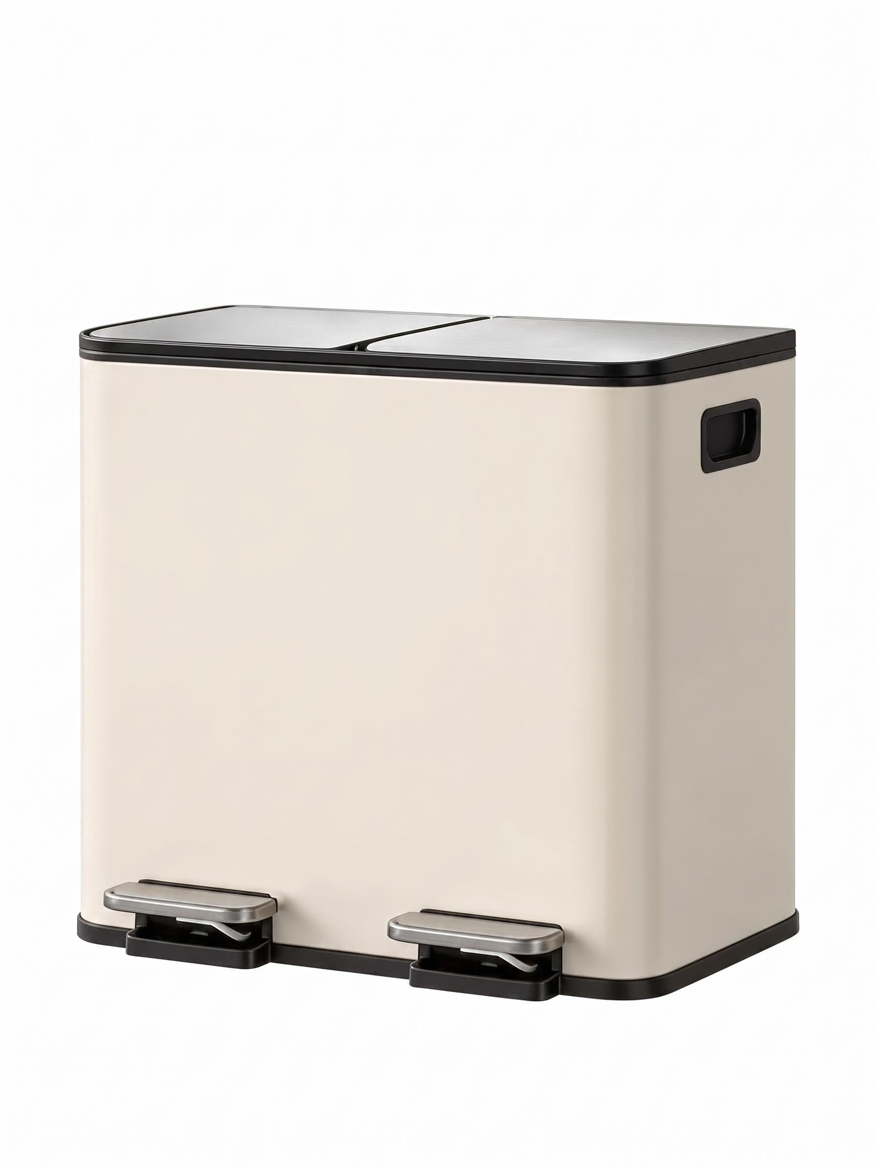 GarveeLife Doppelter Küchenabfalleimer 30L (2 x 15L) Edelstahl Tretmülleime | lose, Deckel, Separate Fu?pedale, Herausnehmbare Inneneimer, Geruchsneutral, Platzsparend, Beige