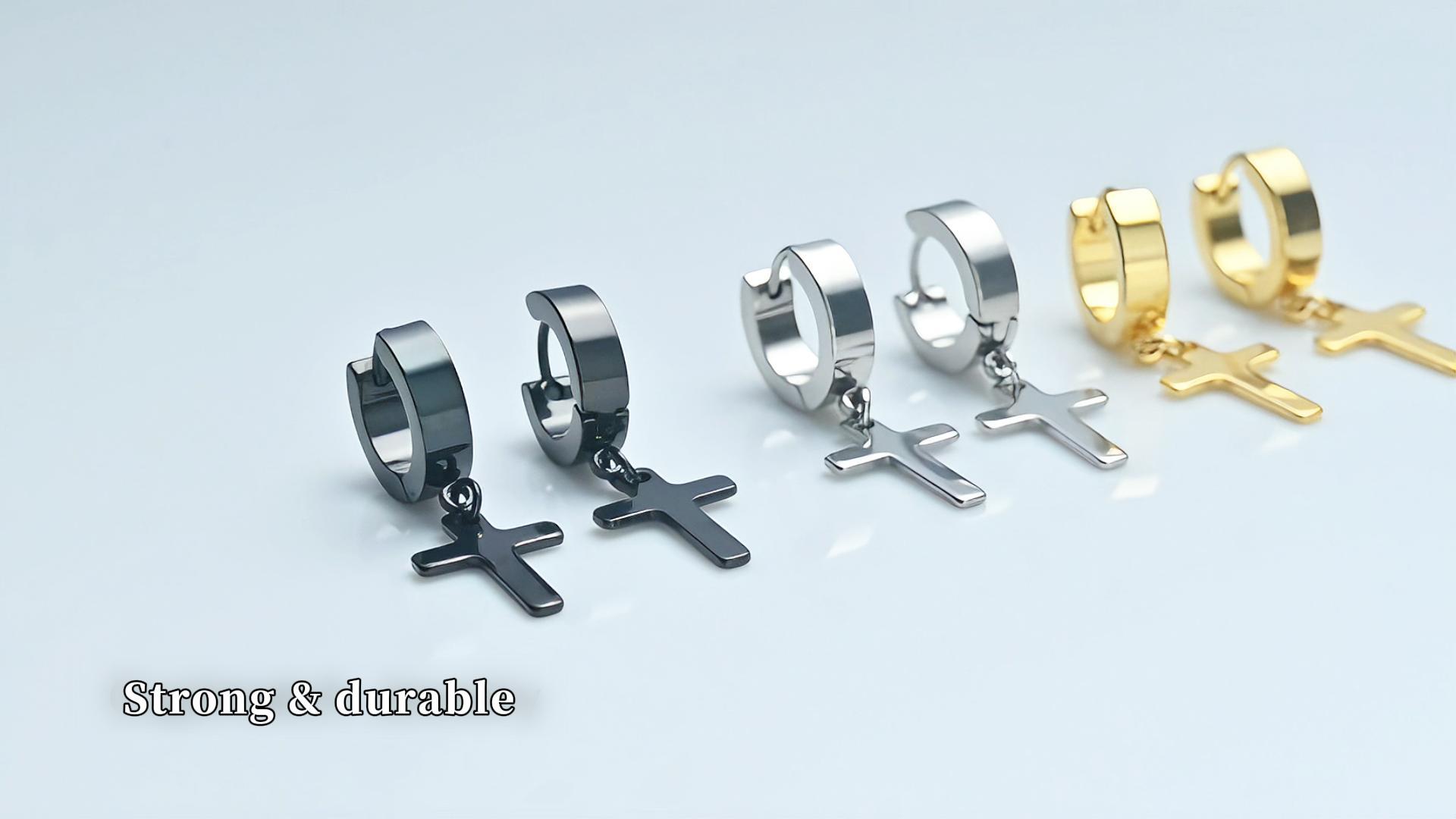 Set Orecchini A Croce Flongo In Acciaio Inox - 2/3/4 Paia, Regalo Unisex Per Natale, Colori Vari - 2