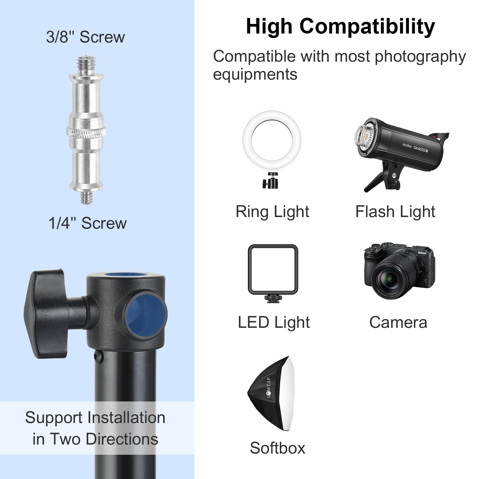 UTEBIT Wall Mount Triangle Boom Arm 43.3inch/110cm, 180° Flexible Rotation Ring Light Mount Adjustable Camera Mount for Studio Video Light, Monolight, Photography, Softbox, Reflector (Black)