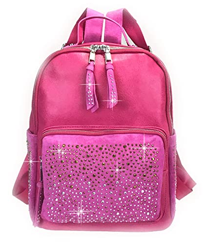Zzfab Mochila de couro sintético com strass, Fúcsia, Medium, Clássico