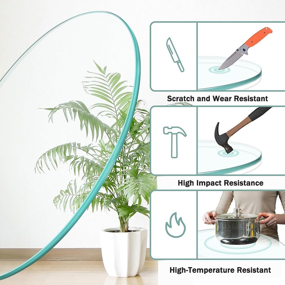 Glass Table Top, Round Transparent Table Surface, 1/3" Thick Glass Tabletop Protector for Patio Dining Coffee Desks Kitchen(58cm(22.83in))