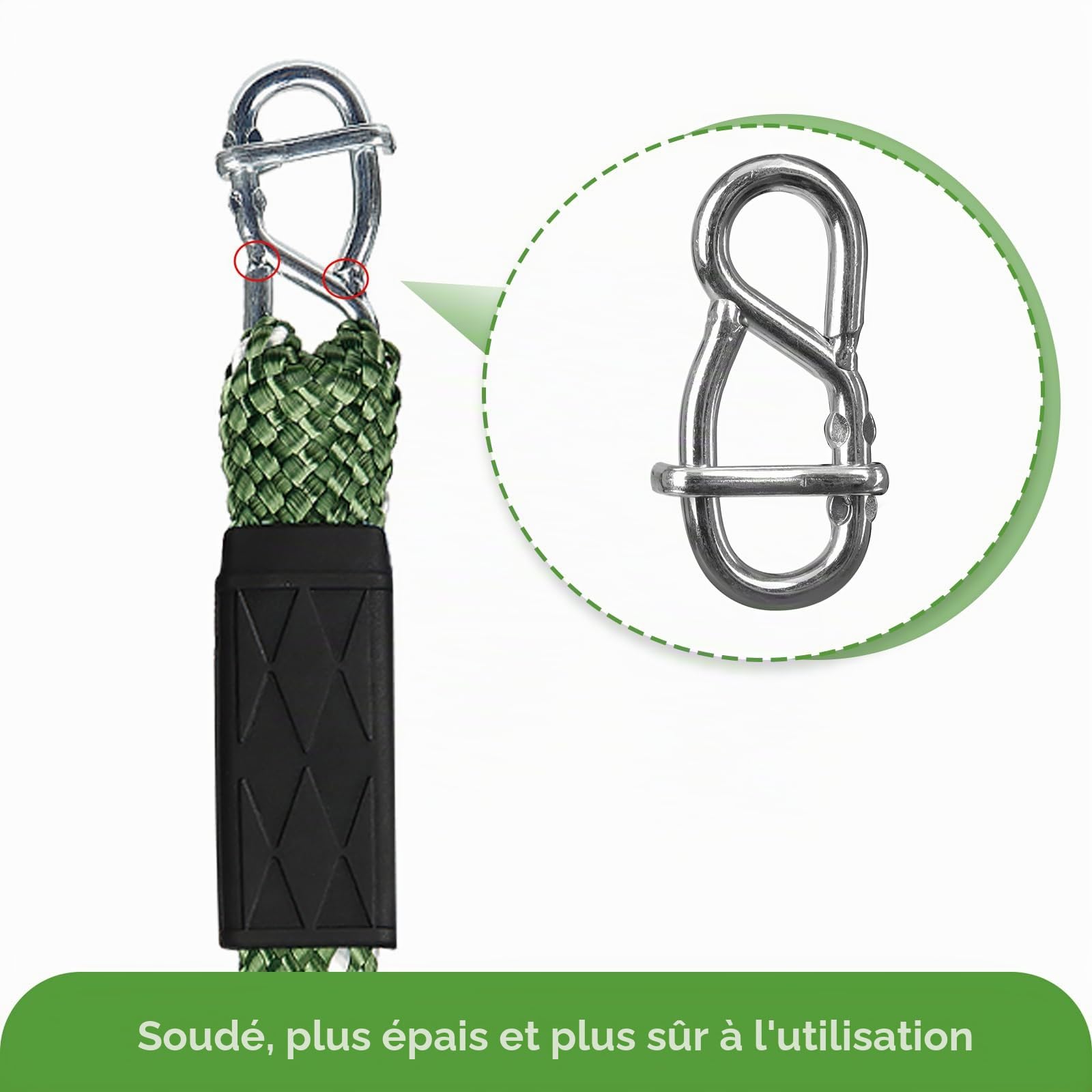 2 cordes de fixation pour balançoire, corde de balançoire en nylon réglable de 101 cm avec mousqueton, capacité de charge de 363 kg pour hamac, fauteuil suspendu, balançoire, suspension pour