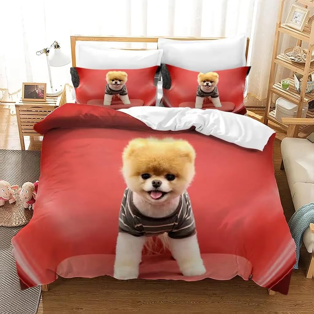 NDXRWDZR Single Bedding Set Pomeranian Duvet Cover for Kids Soft Hypoallergenic Microfiber Duvet Cover with Zipper Closure, 1 Duvet Cover 135x200 cm + 2 Pillowcases 50x75 cm