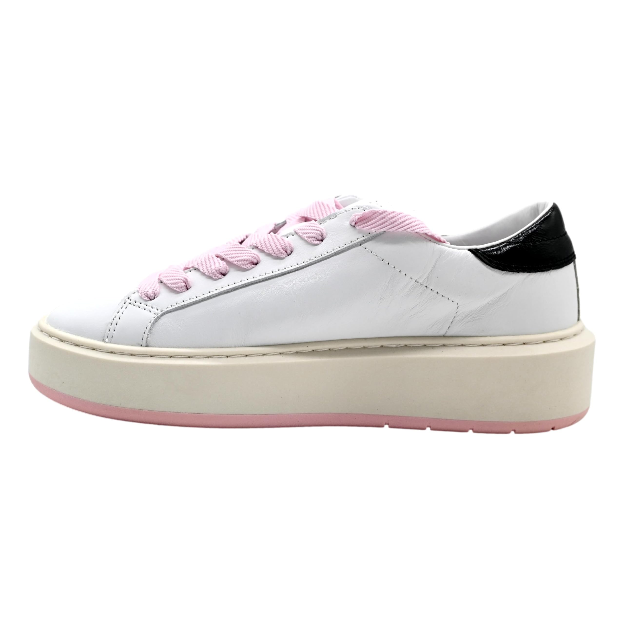D.A.T.E. Scarpa Donna Hill Low P.C.White-Black Sneakers Platform in Pelle Bianca