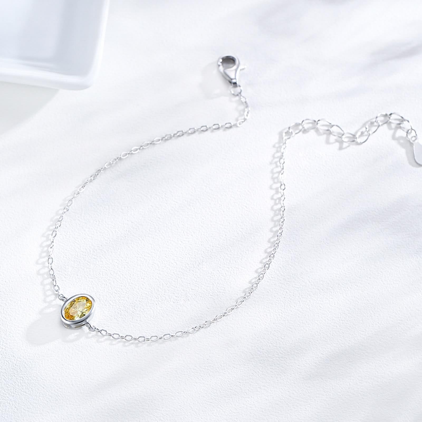 Braccialetto da sposa, bracciale a catena, design ovale semplice, con citrino da 1 ct, gioiello delicato