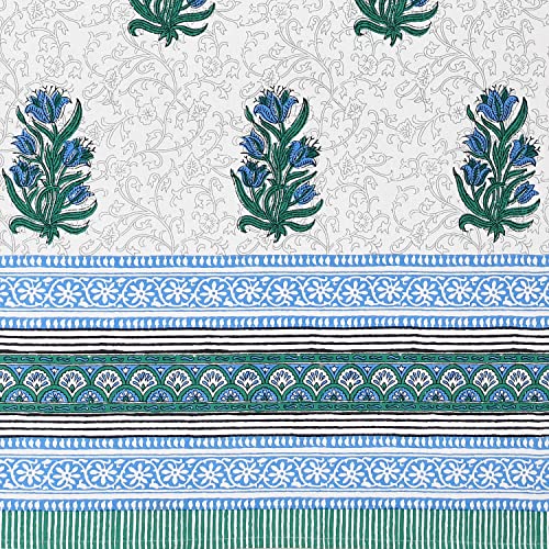 Image of BLOCKS OF INDIA Hand Block Printed Cotton Daylight Curtains with Eyelets(Set of 2 Curtains) (Flower 2, 5 FEET /Window)