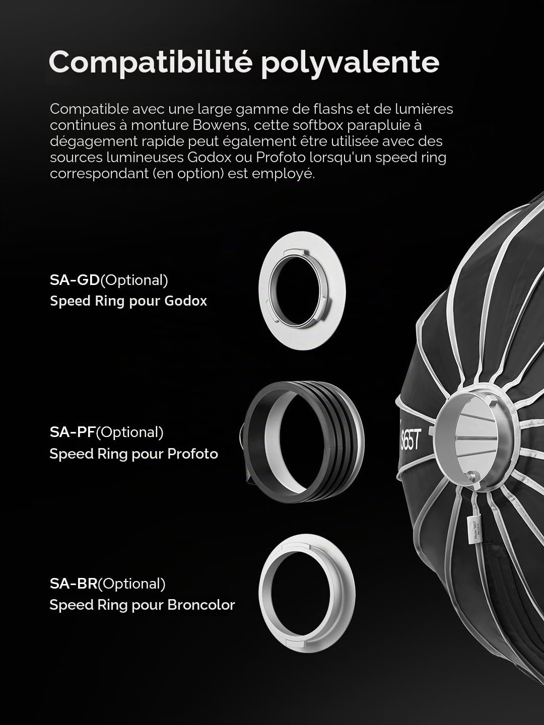 Godox Godox S120T Boîte à lumière parapluie à dégagement rapide 120 cm Support Bowens avec diffuseurs avant et intérieurs amovibles pour photographie, streaming en direct et voyage