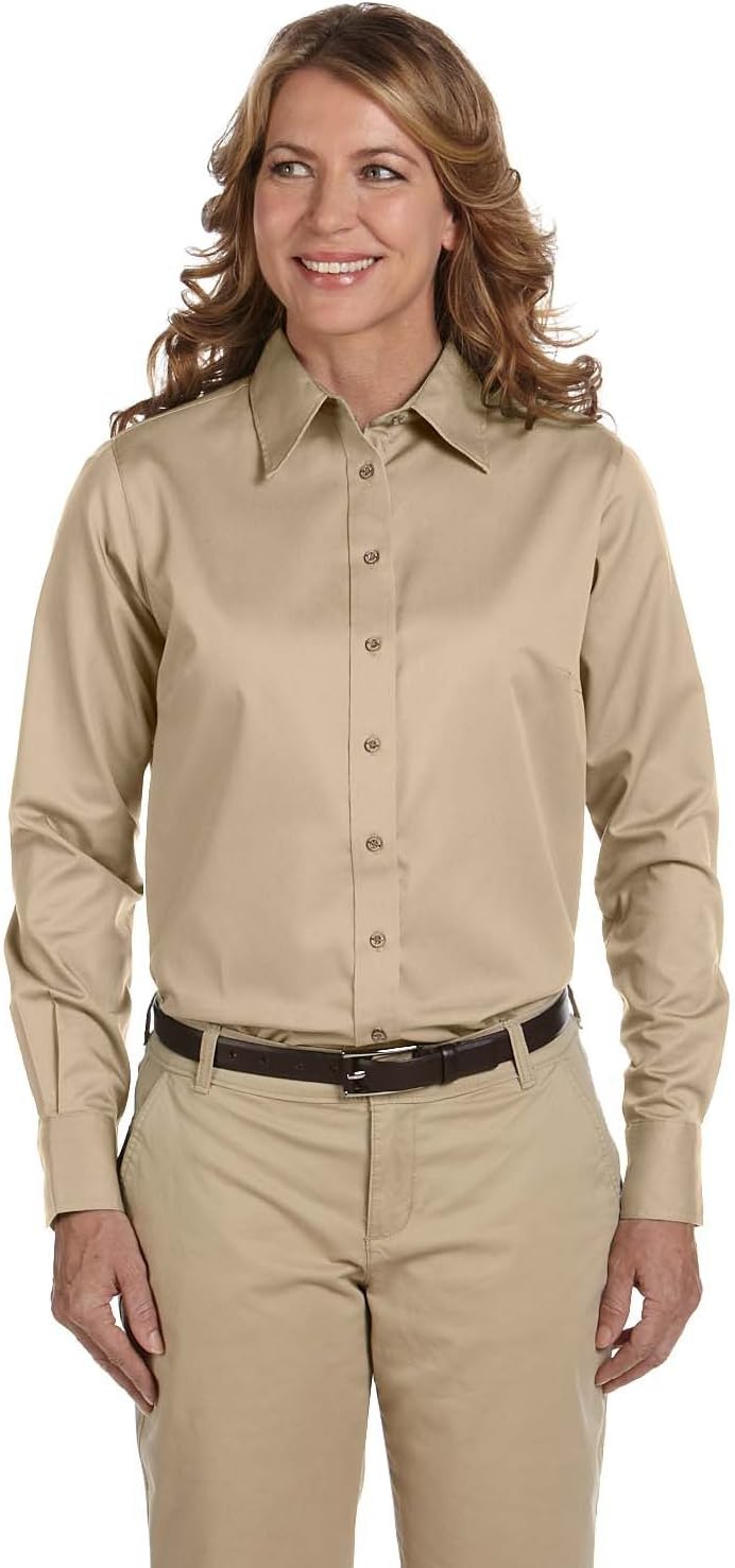 Product of Brand Harriton Ladies Easy Blend Long-Sleeve Twill Shirt with Stain-Release - Stone - L