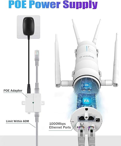 Miniatura 3 de Extensor de alcance WiFi AC1200 para exteriores, punto de acceso exterior resistente a la intemperie con POE, extensor de señal WiFi de largo