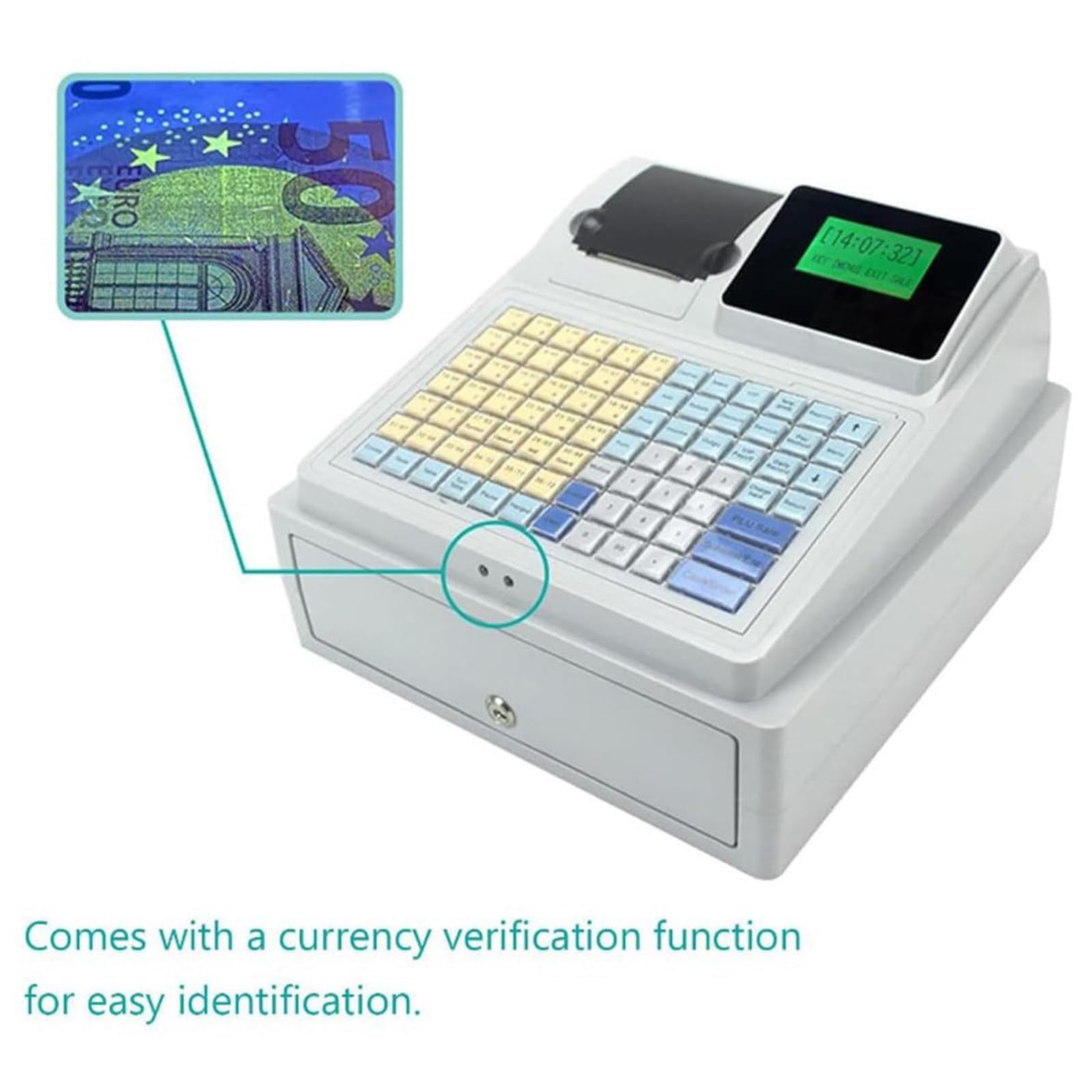 Registratore di Cassa LCD, contasoldi elettronico con Lampada di rilevamento Denaro, Sistema di Gestione della Cassa con opzioni di smistamento Bancomat, Display a Doppio Schermo
