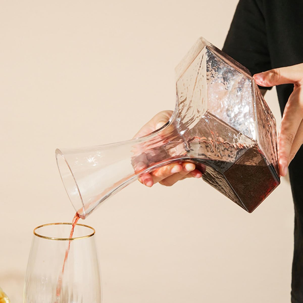UKCOCO Decanter per Vino Creativo in Vetro Trasparente Grande Geometrico, Contenitore Portatile per Brandy e Vino, Design Semplice ed Elegante per Ristoranti, Bar e Uso Domestico