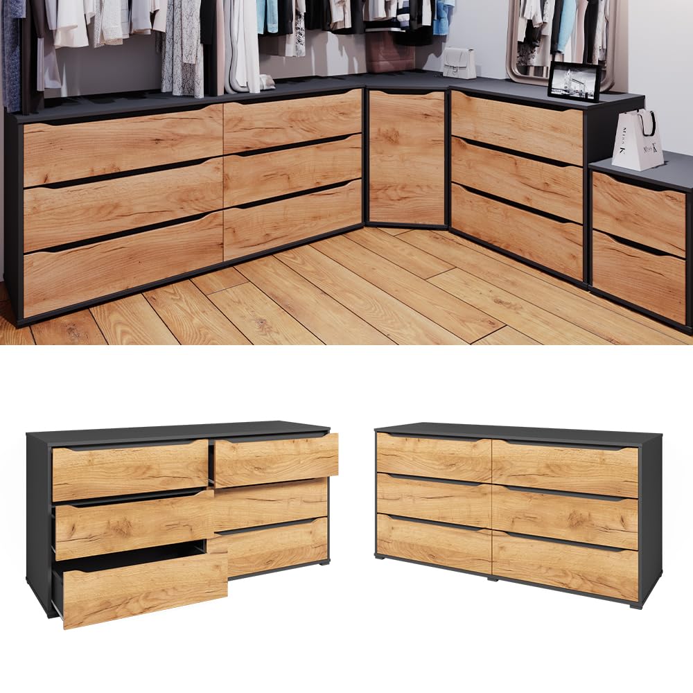 Vicco Credenza Ruben, Rovere dorato, 48 x 77.6 cm con cassetti, per riporre abiti e oggetti di uso quotidiano