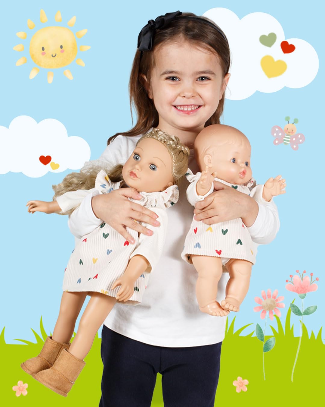 Heless 2530 - Ubranka dla lalek ''Heart Confetti'', 2-częściowy zestaw ze sztruksową sukienką i koszulką, dla lalek i przytulanek w rozmiarze 35-45 cm