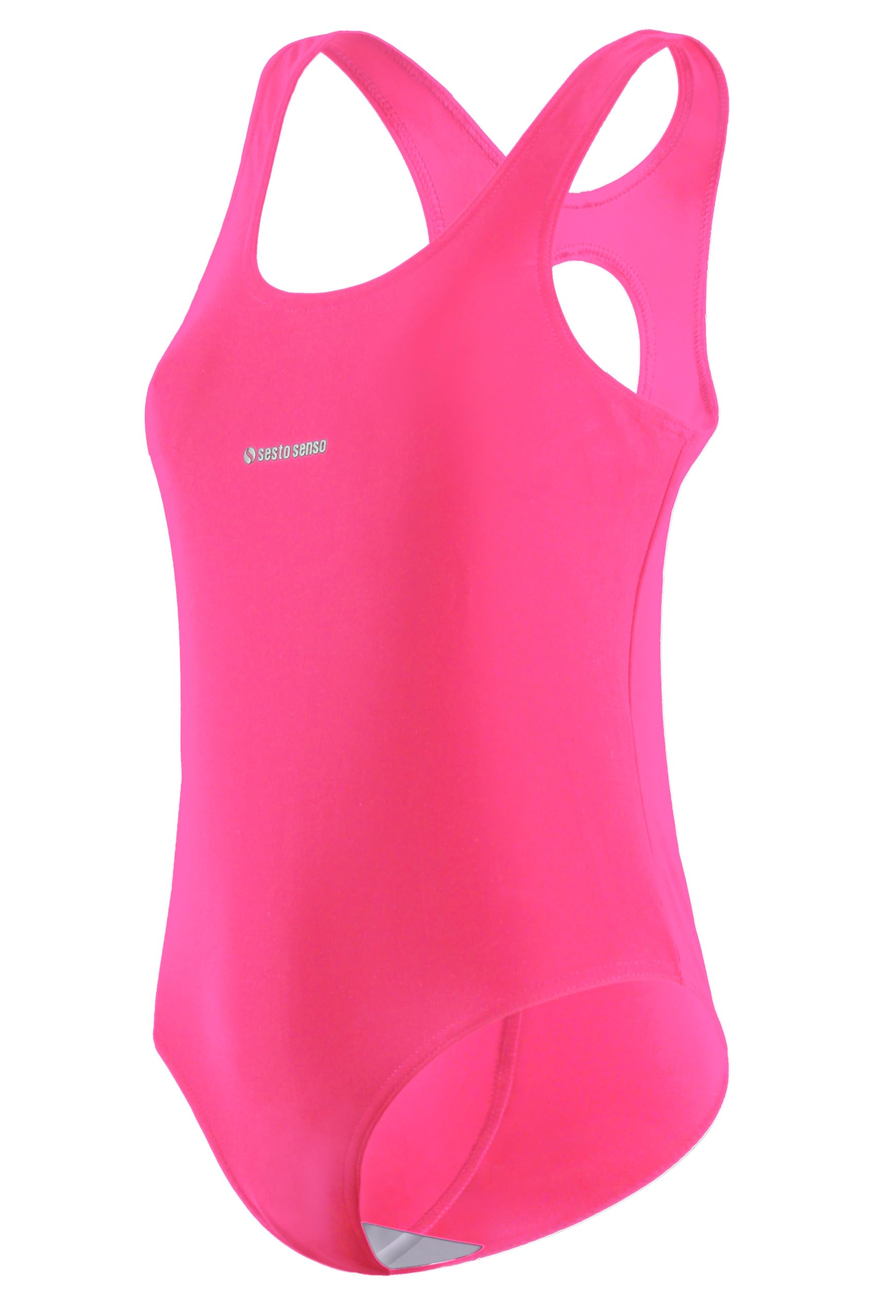 sesto senso Swimsuits for Girls One Piece Racerback Sport Swimsuit One Colour, Neon pink, 158