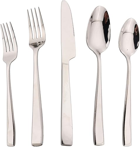 Miniatura 11 de JASHII Juego de 4 tenedores de postre de acero inoxidable resistentes con mango cuadrado, 7.28 pulgadas de espejo plateado brillante para ensalada