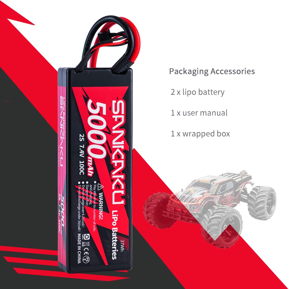 SANKAKU 5000mAh 2S Batteria Lipo 100C 7,4V Lipo spina Deans T per veicoli RC Buggy Auto Camion Barca Hobby 2 pezzi