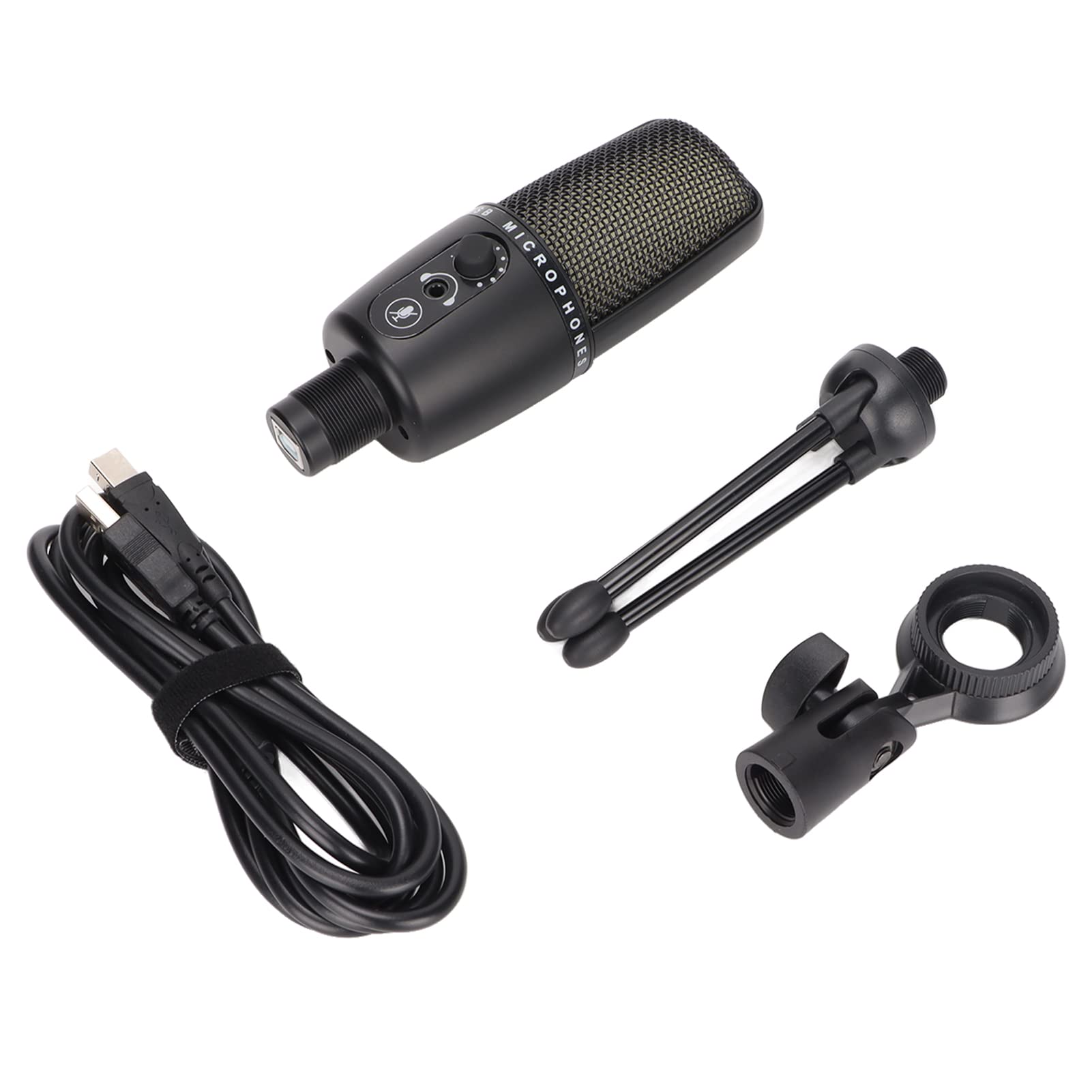 Mikrofon USB z redukcją szumów, przetwornik kardioidalny, Plug and Play, statyw ze stabilnym gniazdem 3,5 mm, świecący mikrofon RGB, mikrofon pojemnościowy do podcastów do nagrywania, gier