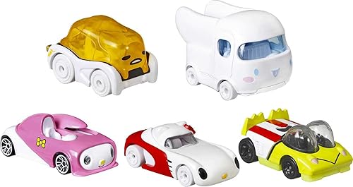 Hot Wheels Sanrio - Paquete de 5 personajes clásicos de Sanrio reinventados como autos fundidos a escala 164, recuerdos de fiesta o regalo para