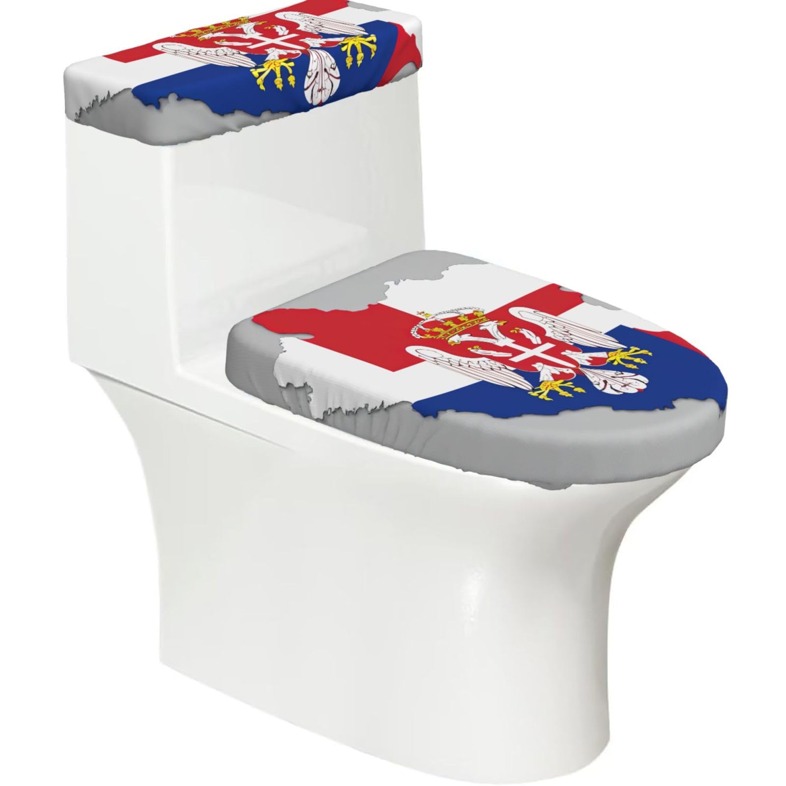 Serbia Flag Map01 Print Bathroom Decor Toilet Lid Cover And Tank Covers, Restroom Accessories Fits Most Round