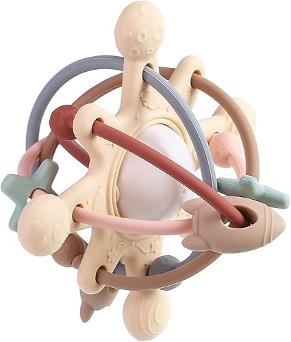 PandaEar Juguetes sensoriales para bebés de 3, 4, 5, 6 meses, juguetes Montessori de silicona, juguete de dentición para bebés, sonajero infantil,