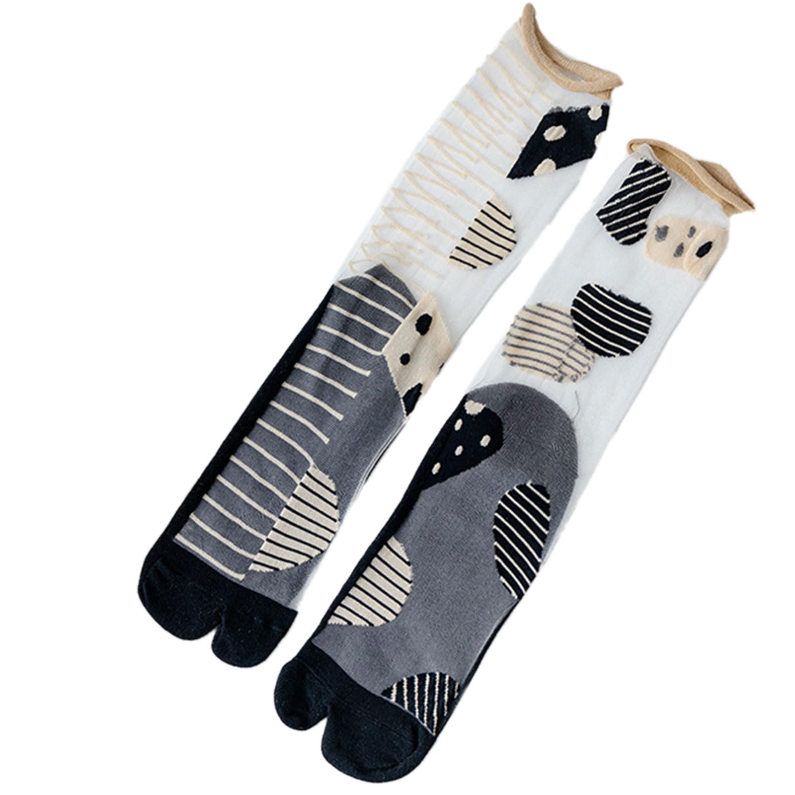 Dsgzkk Socks,Women Split Toe Glass Fiber Kimono Crew Socks Asymmetric Geometric Pattern Thin Mesh 2 Finger Flip Flop Hosiery