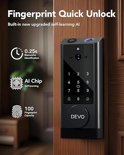 Miniatura 5 de Devo Cerradura inteligente de video G1 con cámara y timbre, cerradura de puerta remota con aplicación 6 en 1, entrada sin llave, identificación de