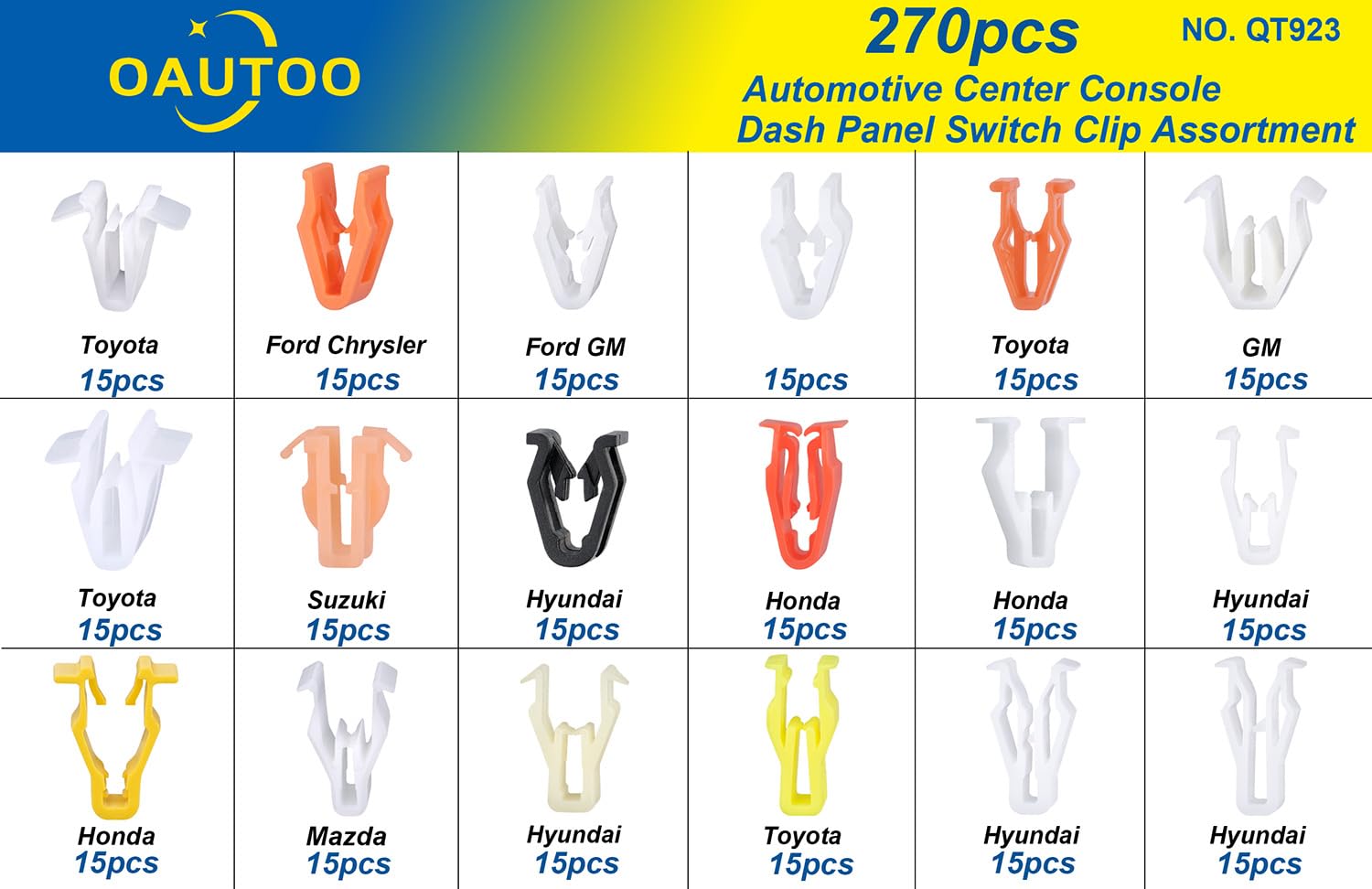 OAUTOO 270pcs Automotive Center Console Radio DVD Dash Panel Switch Bezel Clips Assortment for Ford GM Chrysler Toyota Nissan Honda Hyundai Suzuki Mitsubishi