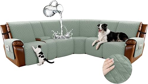 Miniatura 20 de Arfntevss - Fundas impermeables para sofá seccional reclinable en forma de L, funda antideslizante lavable para sofá reclinable, juego de fundas en