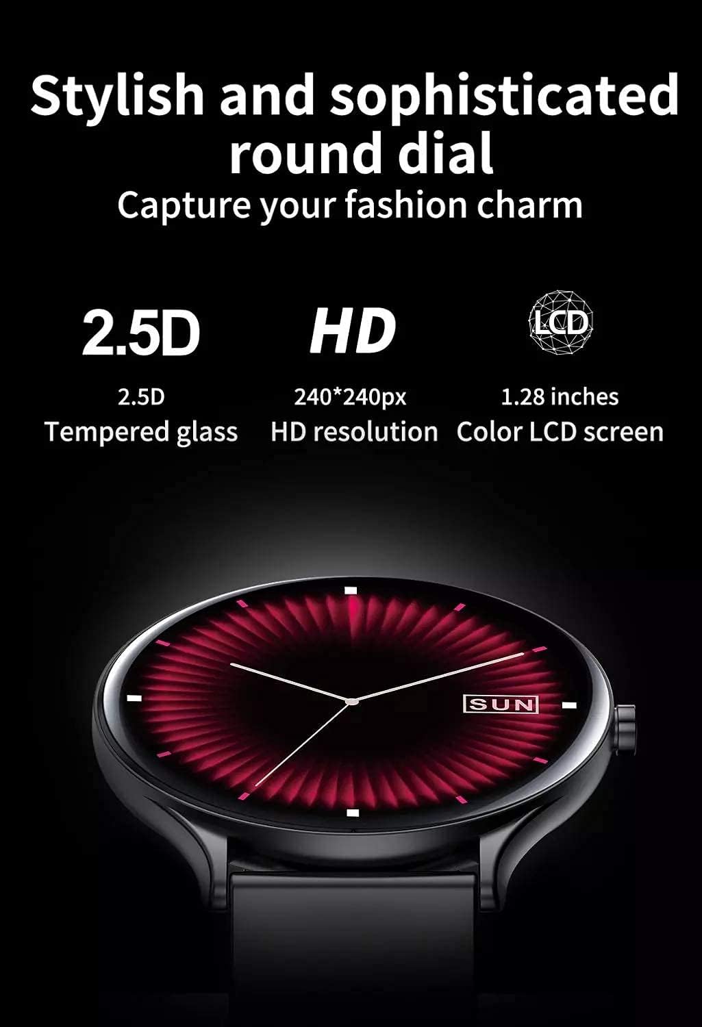 QW13 Smartwatch displaying a stylish round dial with HD resolution