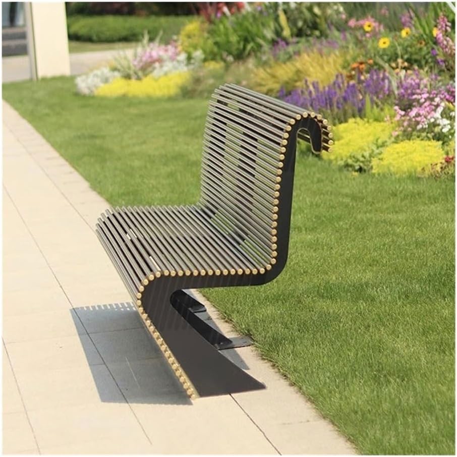 Outdoor Garden Bench, Garden Backrest Bench, Park Iron Metal Chair, for Outdoor Balcony Leisure Gold Seat