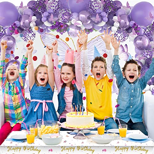 Butterfly Birthday Party Decorations Girls - 124Pcs Butterfly Party Supplies, Balloon Arch/Garland Kit, Butterfly Backdrop, Tablecloth, Latex Balloons, Metallic Balloons, 3D Butterfly Wall Decors #TOP6