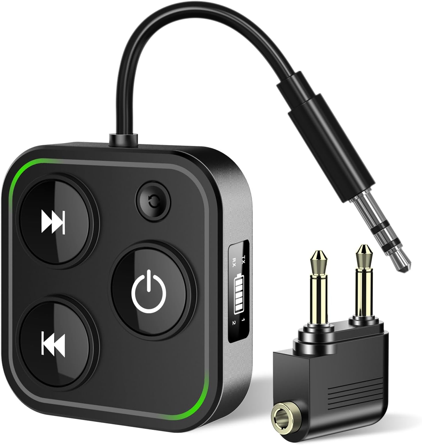 2026 Pro Bluetooth 5.4 Transmitter & Receiver, 2-in-1 Wireless Adapter for Airplane & Headphone, Dual Link, Fast TX/RX Switch, Type-C, Battery Indicator, Built-in Mic & LED Light for TV/PC/Car