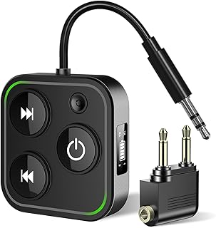 2026 Pro Bluetooth 5.4 Transmitter Receiver, 2-in-1 Wireless Audio Adapter for Airplane/TV/PC/Gym - Dual Link Headphone, Low Latency, Battery Display, Built-in Mic, 30H Playtime, Aviation Metal Frame