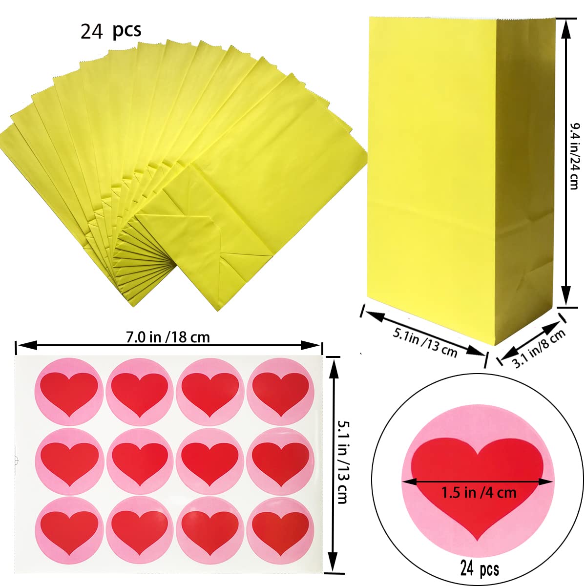 Artseen Medium Party Favor Paper Bags for Party Celebration Treated Paper Bags 5.10X3.10X9.4 inches(24 CT)… (Yellow)