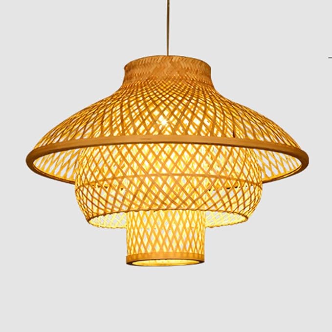 CSSYKV Bamboe Rotan Kroonluchter Bamboe Lantaarn Hanglamp Rieten Rotan Lampenkap Verstelbare Koepel Rotan Hangende Hanglampen Armatuur Vintage Plafond Hanglamp Keukeneiland, Eetkamer CSYSKV