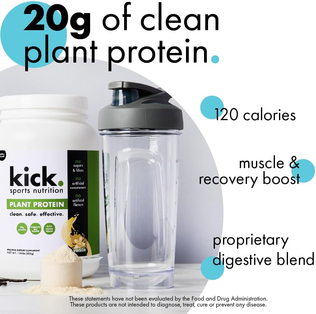Kick Plant Protein Powder, Vanilla Flavor, 20 G Protein, Gluten Free Workout Supplement with Aminos Acids to Support Fitness Goals & Gut Health, No Sugar, No Artificial Flavors, 28 Servings - Image 3