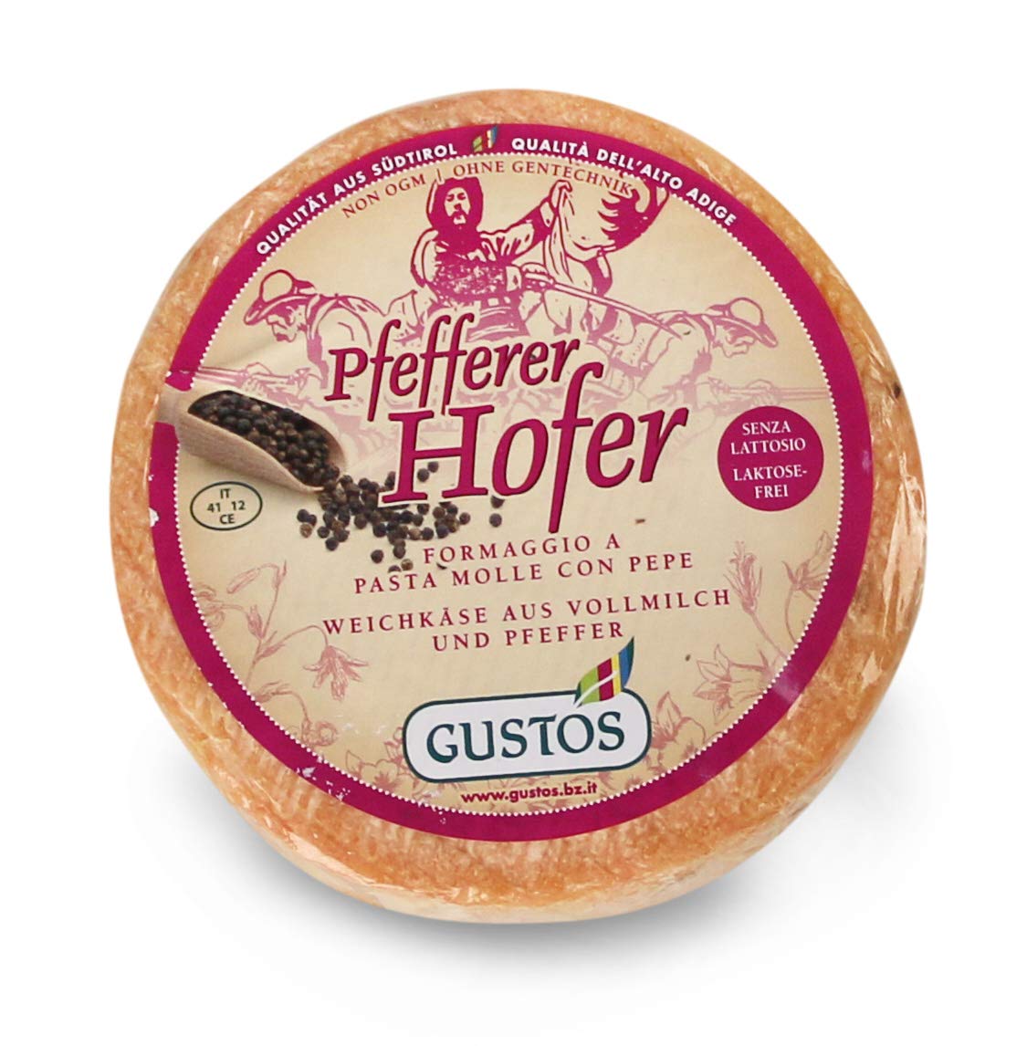GUSTOS - Formaggio Biologico Hofer, Formaggio Altoatesino di Montagna, al Pepe Verde, 500 g - Sapore Forte e Piccante dei grani di pepe verde, per gourmet impavidi.