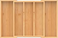 Vista 2 de Bamboo Expandable Kitchen Drawer Organizer, 13" - 23" Adjustable Utensils Holder and Cutlery Tray, 3-5 Slots Drawer Organizer for Silverware Flatware
